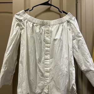 Zara White Button-Down Off-Shoulder Blouse